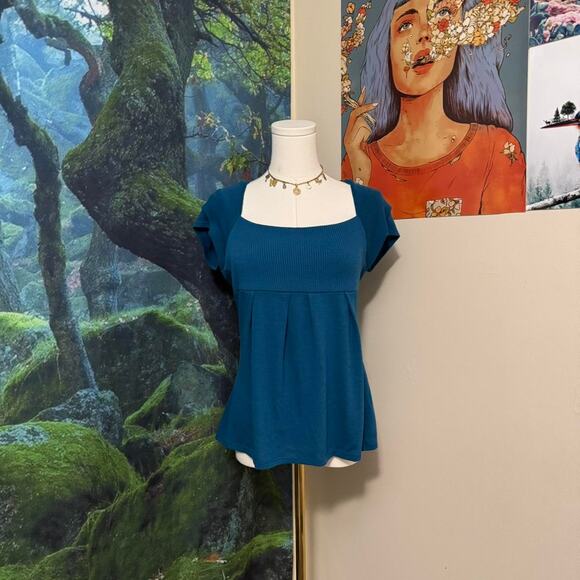 bluheaven teal square neck short sleeve top retro y2k minimalist - Picture 5 of 5
